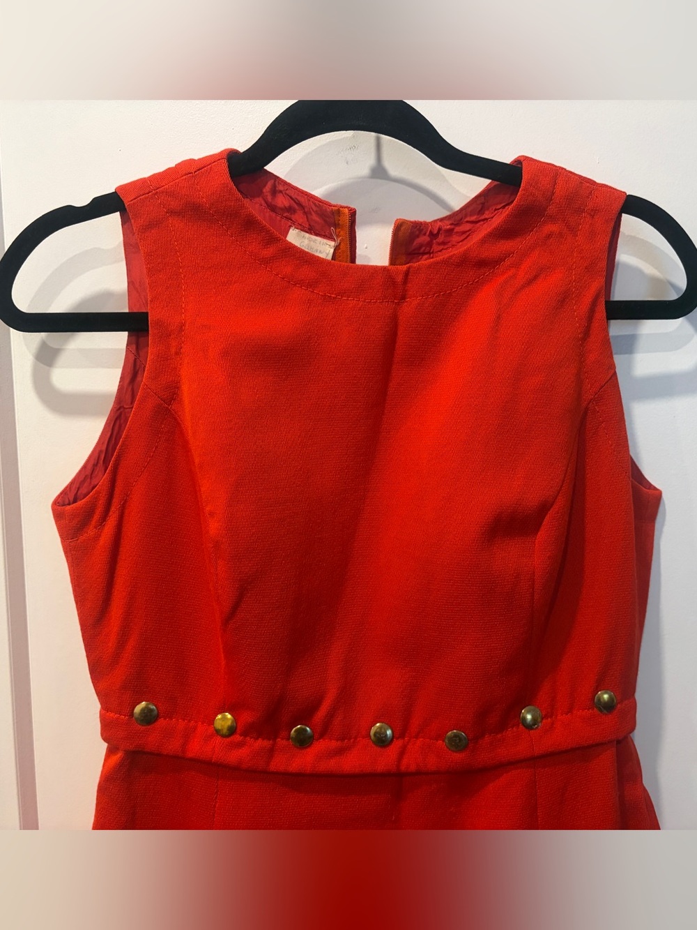 Vintage 70s Mod Red wool blend mini Dress with Gold Button - Picture 5 of 14